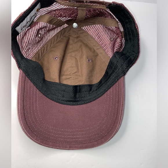 Carhartt Washed Canvas Trucker Hat Burgundy | Mesh Back Adjustable Cap - Picture 4 of 7